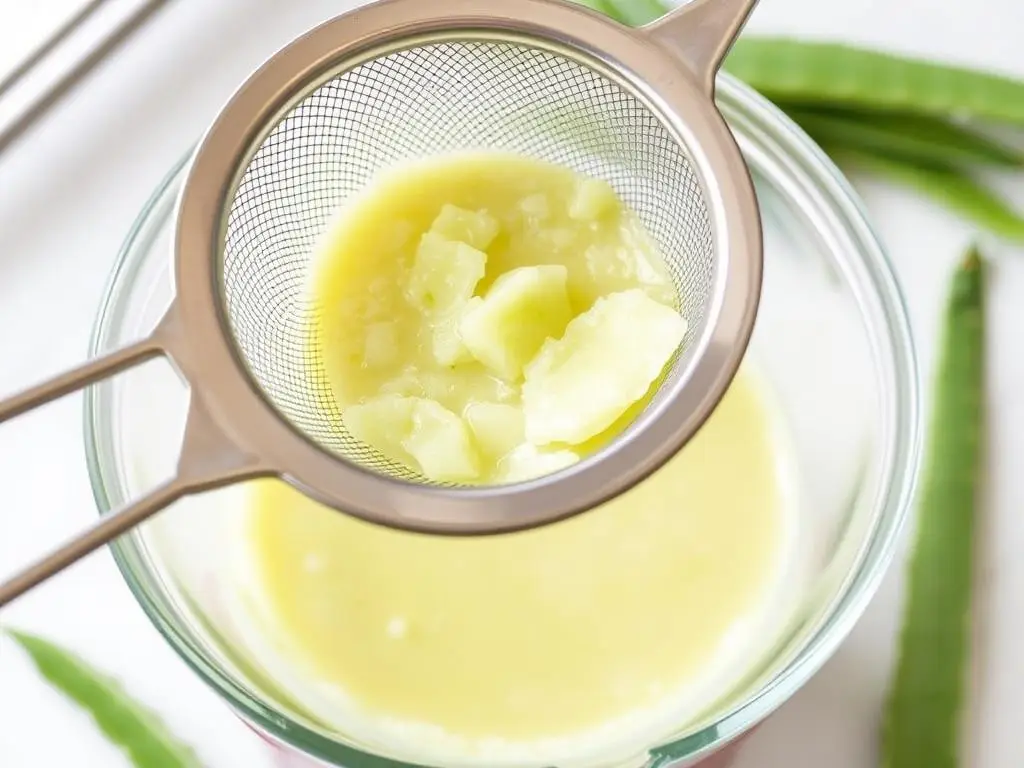 Filtrowanie soku z aloesu przez sitko - jak przygotować aloes do picia Filtrowanie soku z aloesu przez sitko - jak przygotować aloes do picia