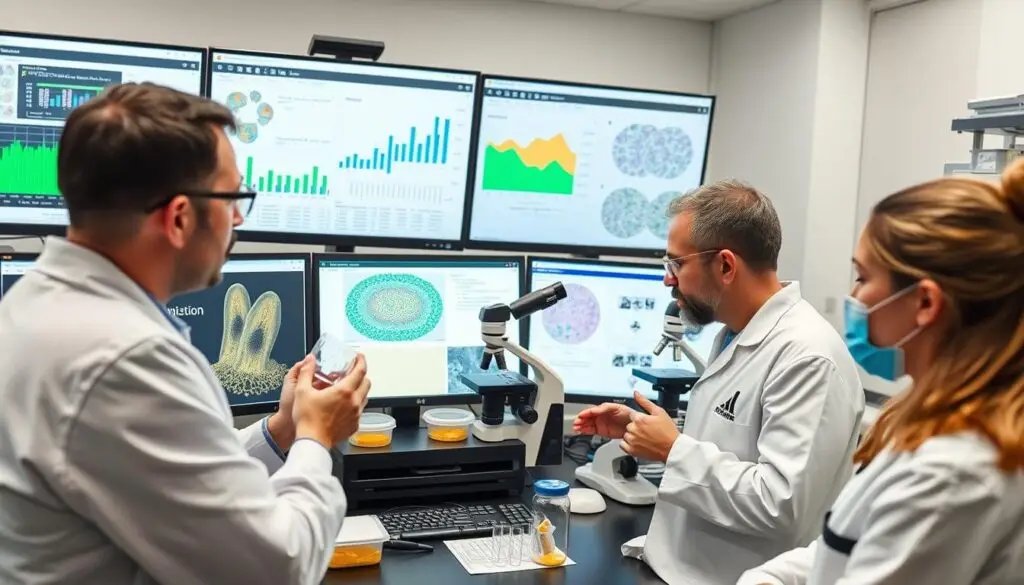 Naukowcy w laboratorium badający wpływ zamienników cukru powoduje raka Naukowcy w laboratorium badający wpływ zamienników cukru powoduje raka