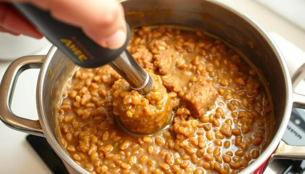 Blendowanie części farszu z soczewicy na gładkie puree Blendowanie części farszu z soczewicy na gładkie puree