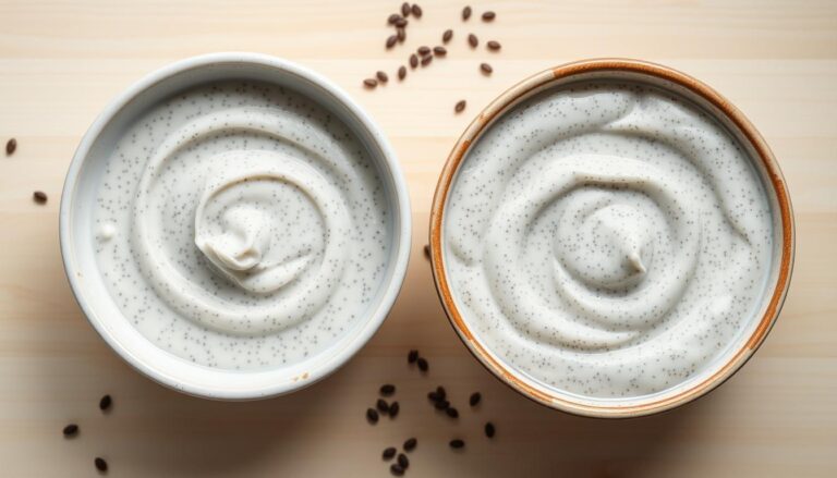 Pudding chia o idealnej konsystencji obok rzadkiego puddingu, pokazuj膮cy czemu pudding chia nie g臋stnieje