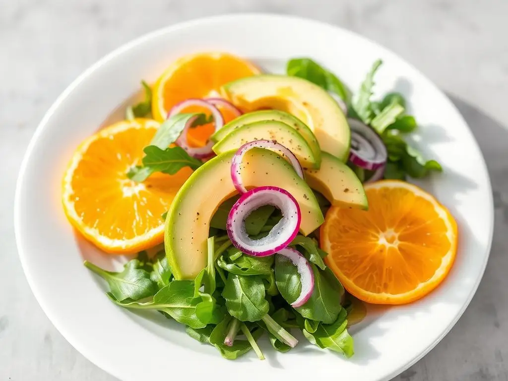 Sałatka z segmentami pomarańczy, awokado i rukolą