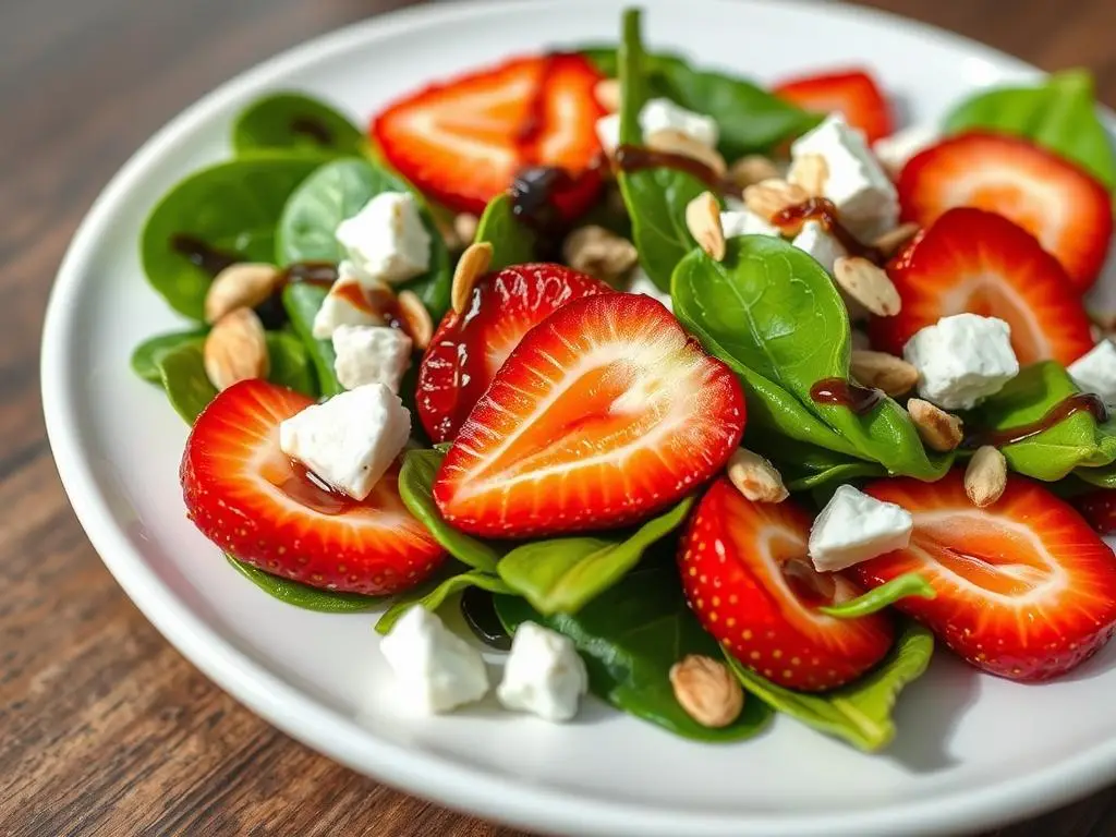 Sałatka ze świeżymi truskawkami, szpinakiem i orzechami