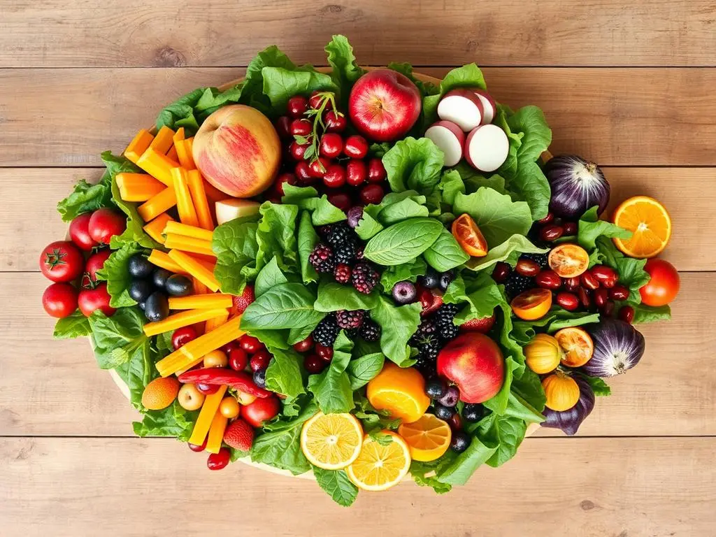 Sezonowe składniki do sałatek na drewnianym stole