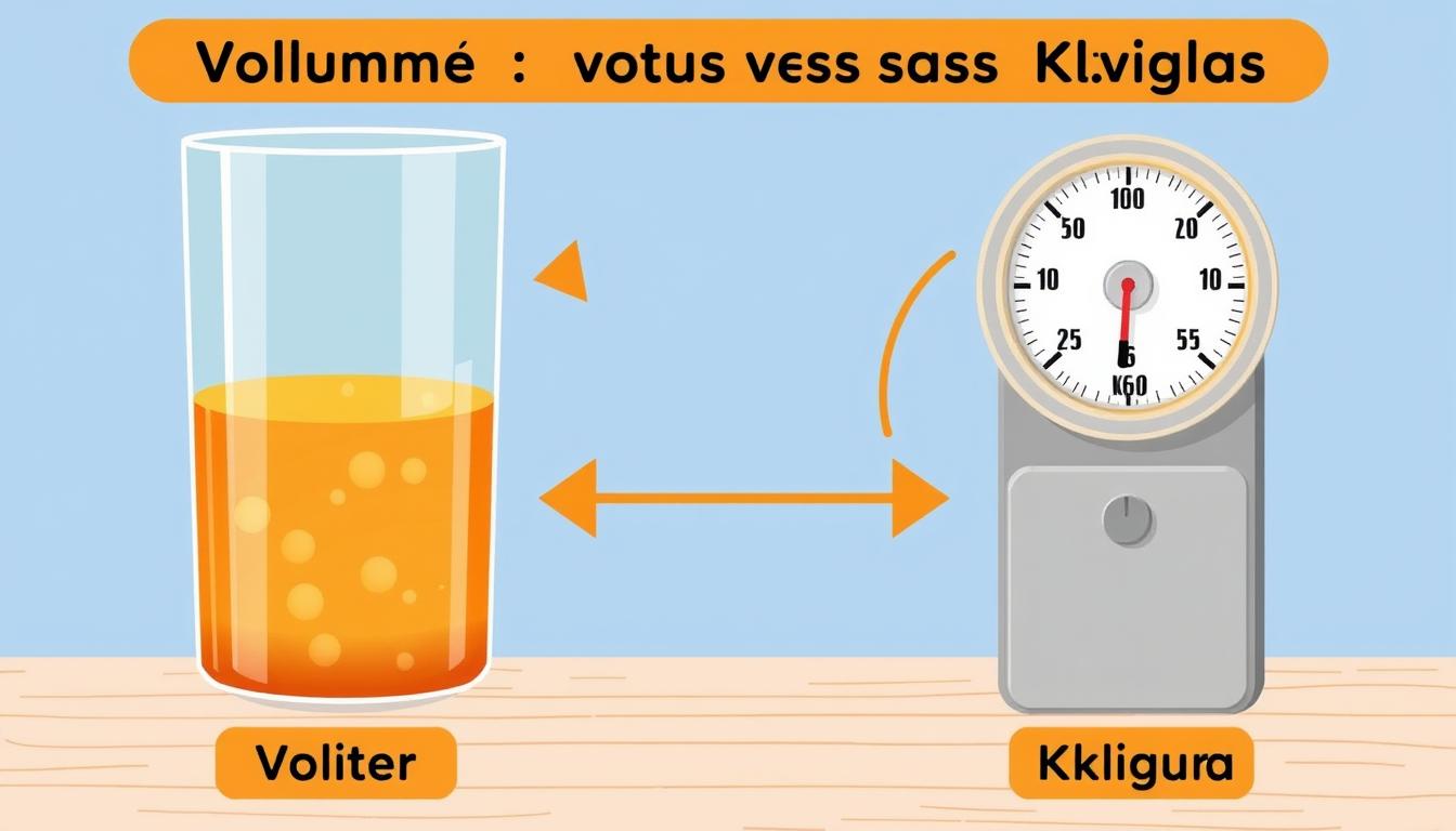 Ilustracja pokazująca różnicę między litrem a kilogramem - 1l ile to kg