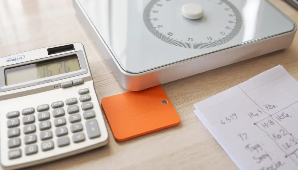 Kalkulator i waga pokazujące przeliczanie gramów na kilogramy Kalkulator i waga pokazujące przeliczanie gramów na kilogramy