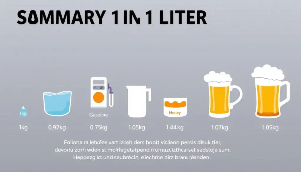 Podsumowanie przeliczników 1l ile to kg dla różnych substancji