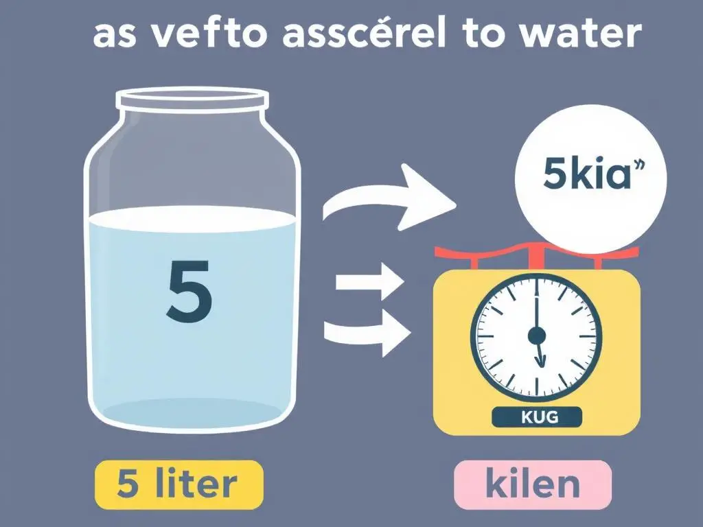 Przykład przeliczania 5 litrów wody na kilogramy - 1l ile to kg