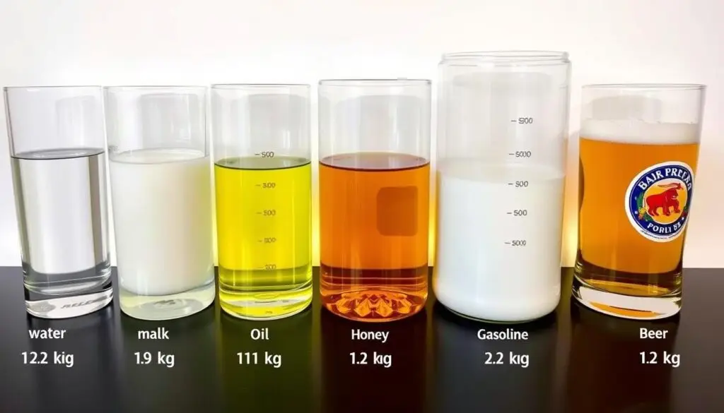 Różne substancje o objętości 1 litra i ich różne wagi - 1l ile to kg