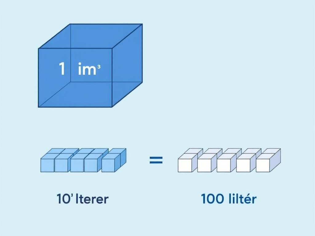 Wizualizacja porównująca 1 metr sześcienny wody do 1000 litrów