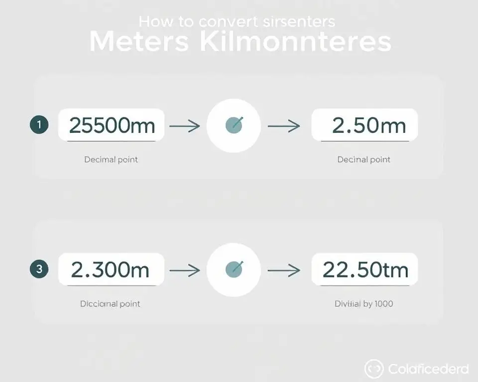 Wizualna instrukcja przeliczania metrów na kilometry metodą przesuwania przecinka