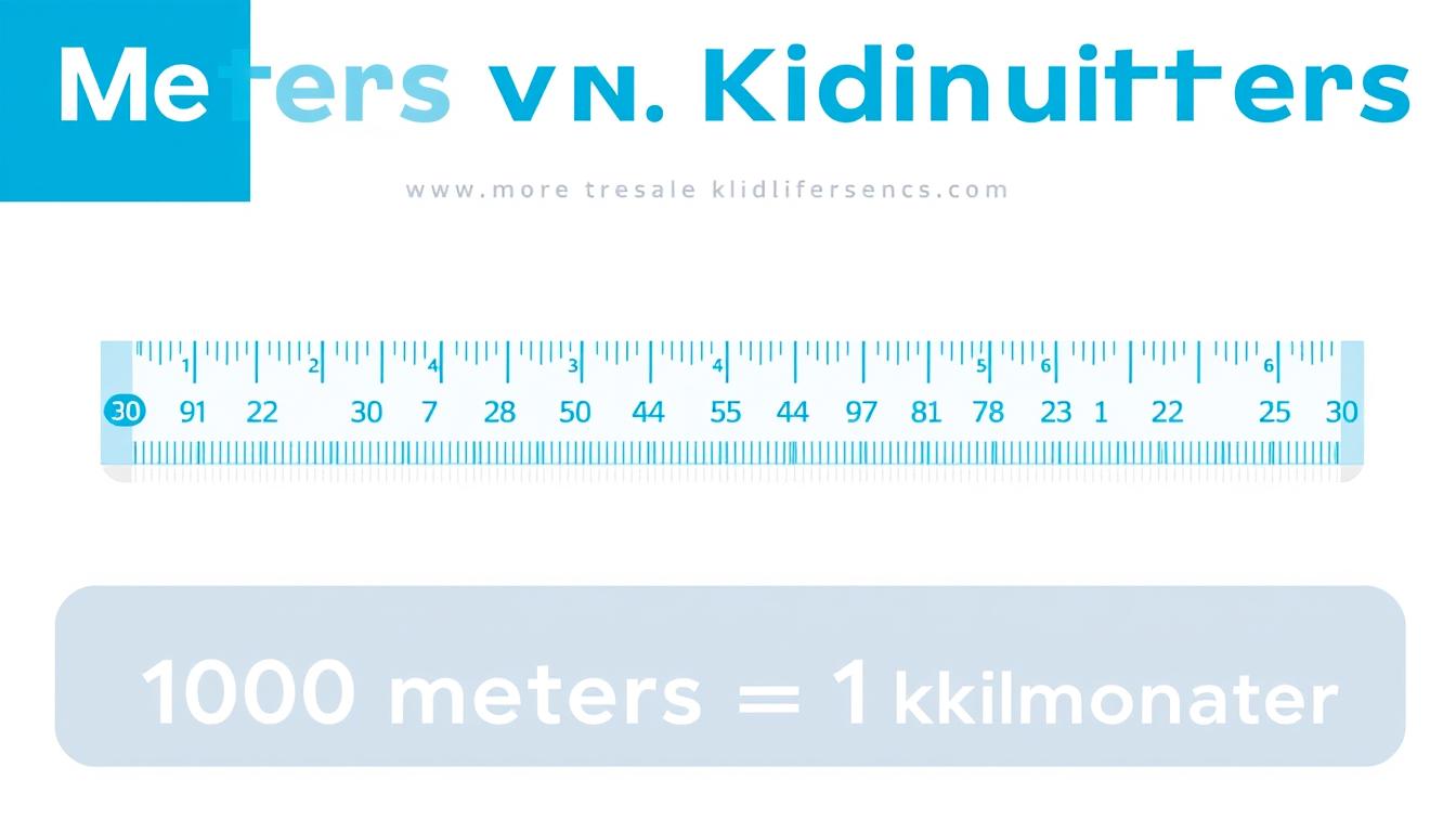 Wizualne przedstawienie przelicznika 1 kilometr równa się 1000 metrów z linijką pokazującą skalę