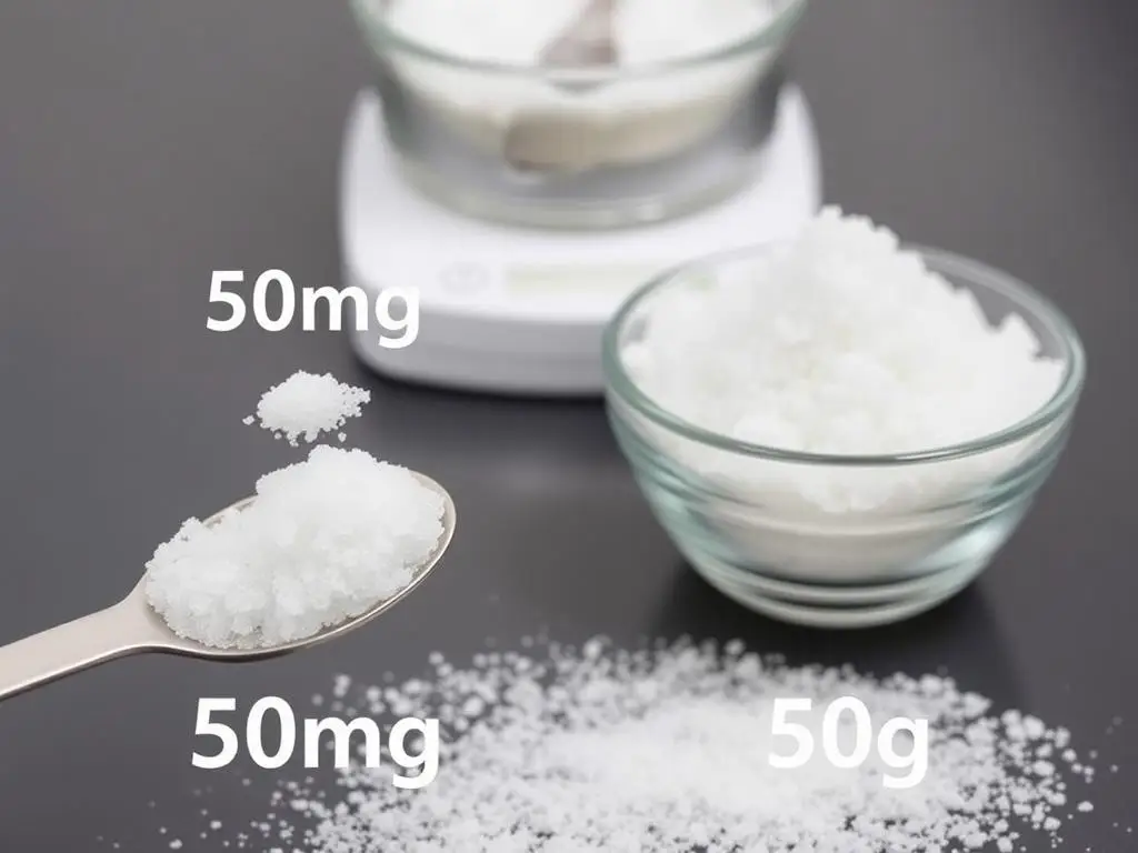 Porównanie 50 mg soli z 50 g soli